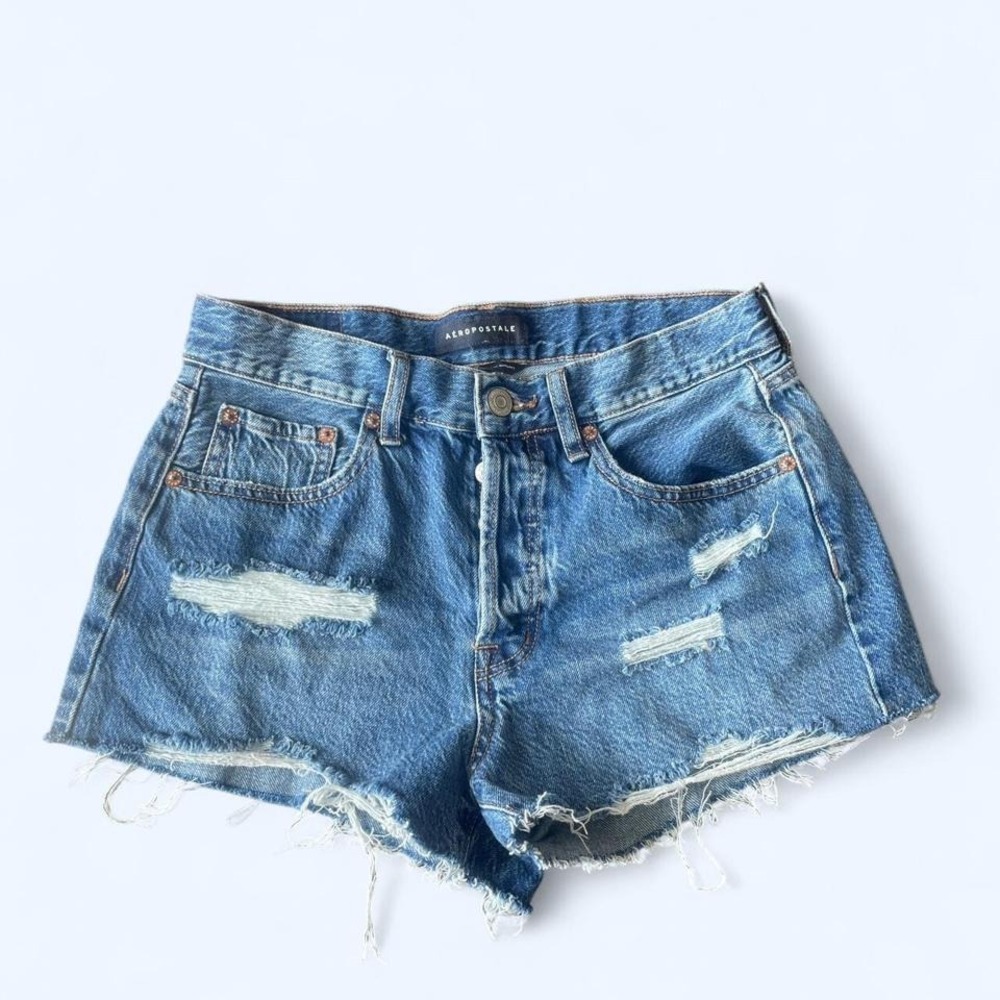 Aeropostale blue denim mini boyfriend distressed shorts size‎ 4